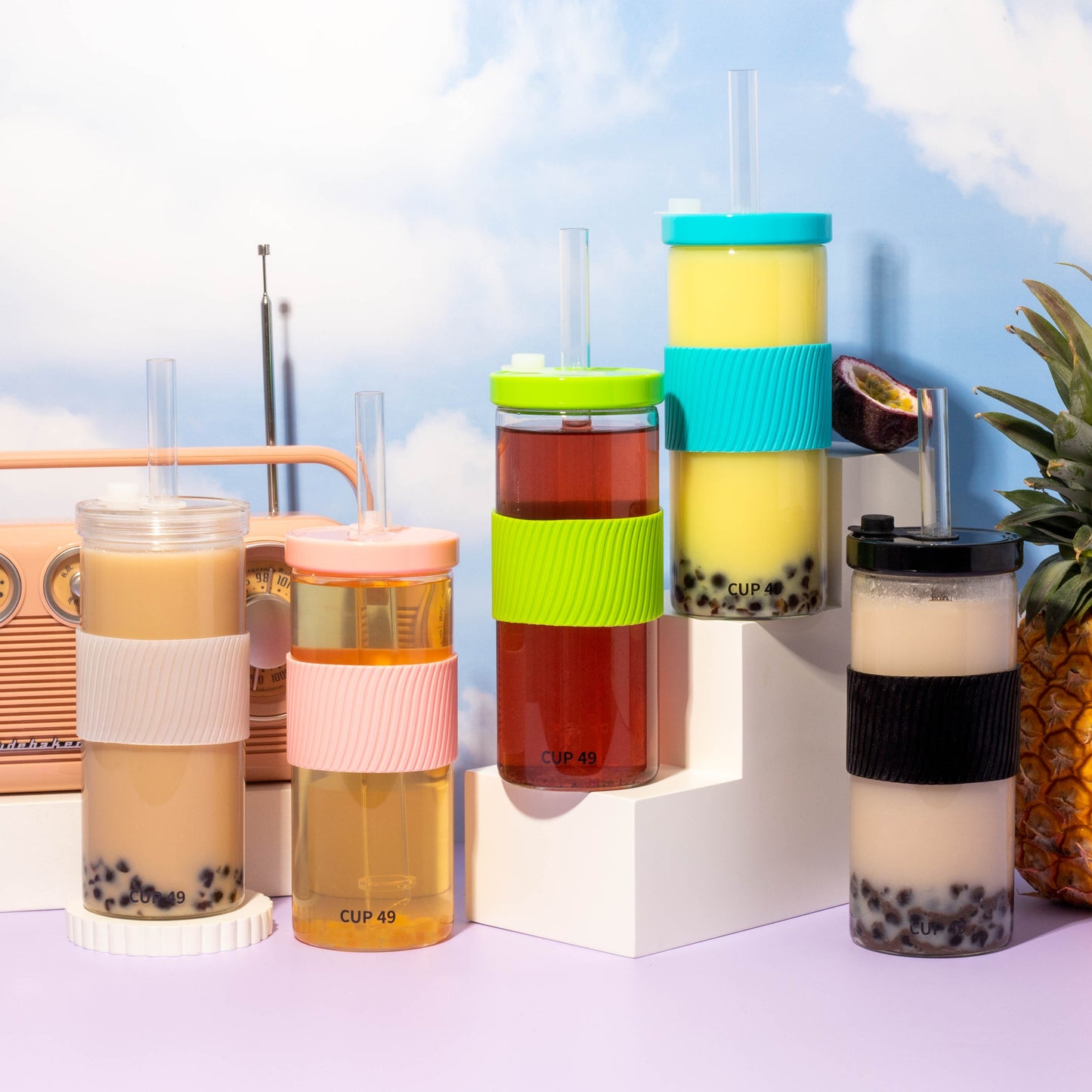 NEW Reusable Glass Bubble Tea Cup Set