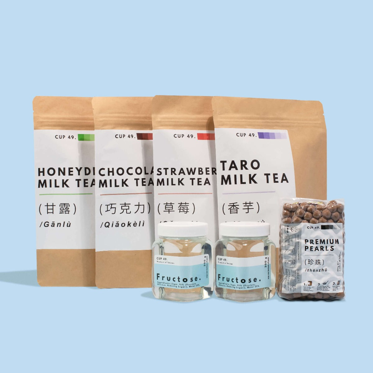 Cup 49- ultimate milk bubble tea combo kit taro honeydew chocolate strawberry