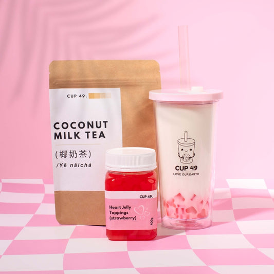 Cup 49 Coconut DIY Milk Bubble Tea Boba Kit with Strawberry Heart Jelly